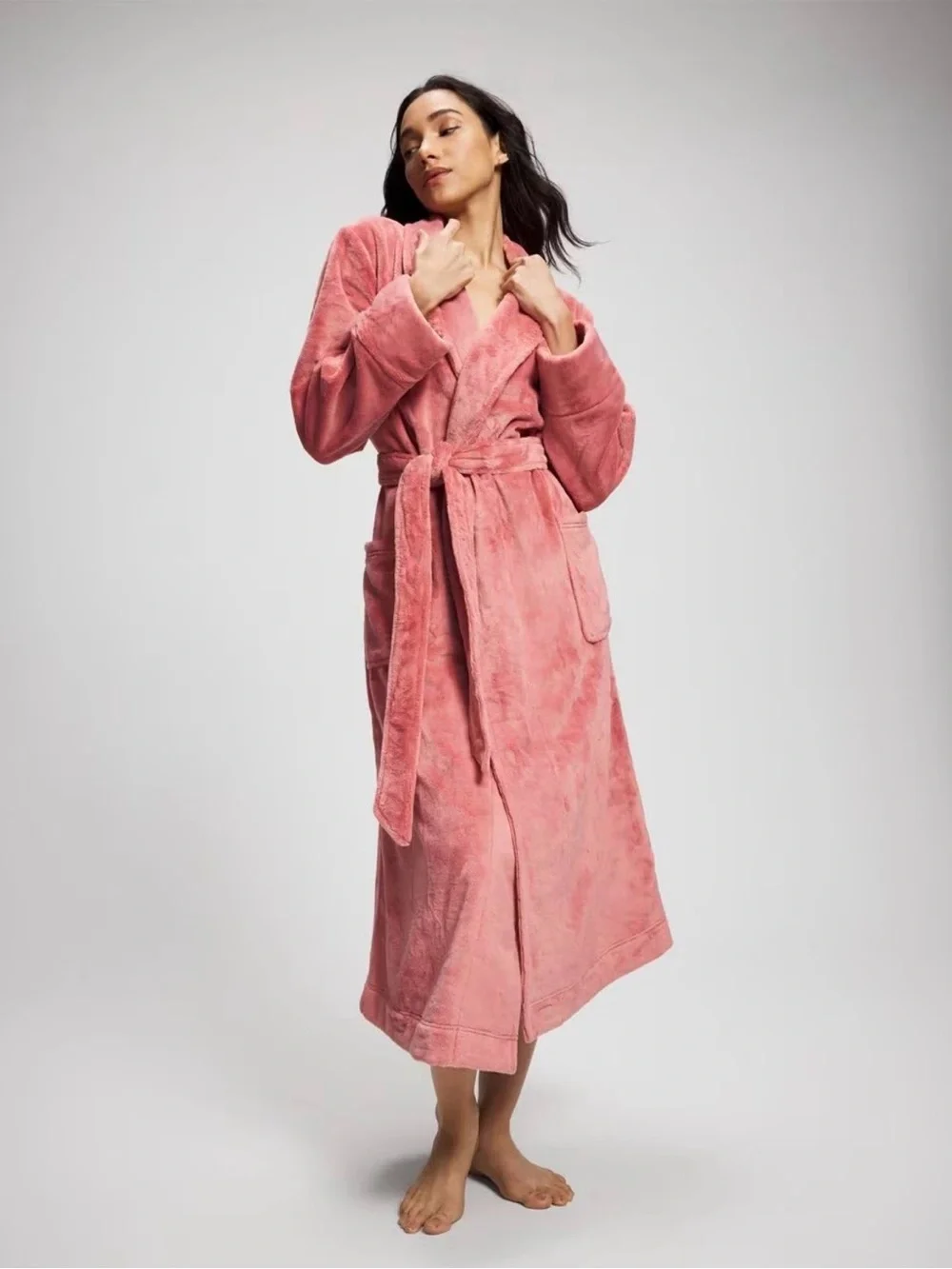 Soma Long Plush Shawl-Collar Robe Dusty Rose Pink Heavyweight Warm Cozy Large/XL